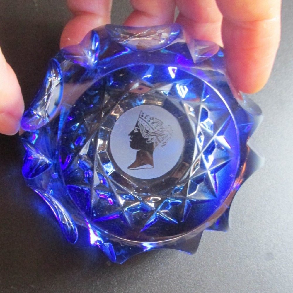Crystal Paperweight with Etched Queen England